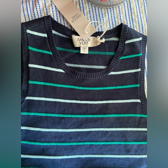 Amour Vert Chrissy Navy Striped Dress Sleeveless Sz Small NWT - Picture 3 of 7